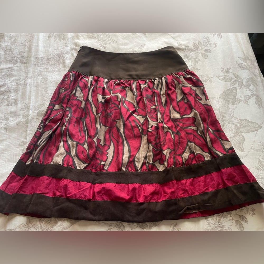 Vintage Pink Brown Floral Silk Skirt 6 Fairycore Boho Romantic Boho Feminine 90s